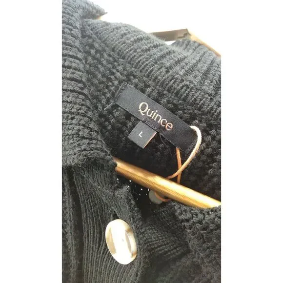 Quince Women Australian Merino Wool Collared Cable Cardigan Black L - Picture 3 of 3